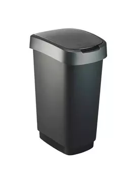 Pattumiera con Coperchio Basculante Rotho - 40,1x29,1x60,2 cm - 50 Litri - F600029 (Nero e Grigio)