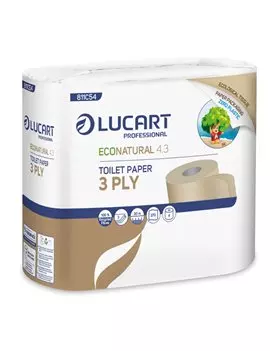 Carta Igienica EcoNatural 4.3 Plastic Free Lucart - 3 Veli - 270 Strappi - 811C54J (Conf. 4)