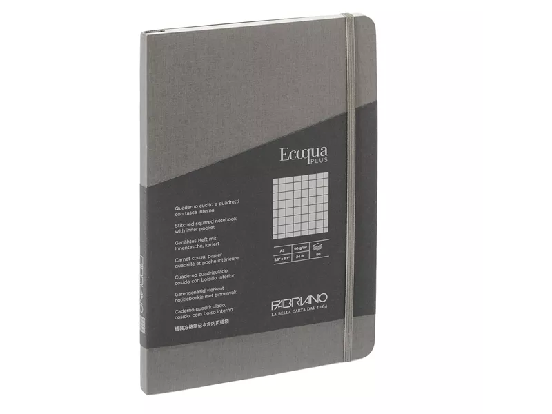 Taccuino con Elastico e Rilegatura Cucita EcoQua Plus Fabriano - A5 - 5 mm - 80 Fogli - 19621101 (Antracite)
