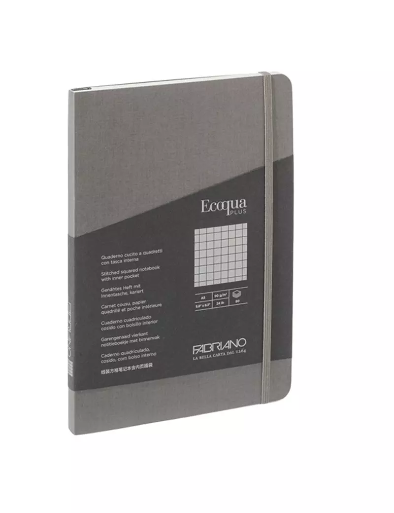 Taccuino con Elastico e Rilegatura Cucita EcoQua Plus Fabriano - A5 - 5 mm - 80 Fogli - 19621101 (Antracite) Taccuino con Elastico e Rilegatura Cucita EcoQua Plus Fabriano - A5 - 5 mm - 80 Fogli - 19621101 (Antracite)