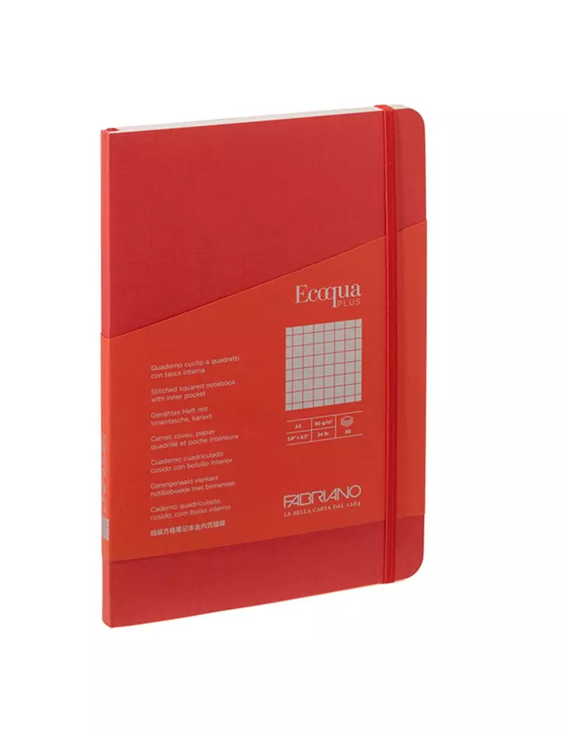 Taccuino con Elastico e Rilegatura Cucita EcoQua Plus Fabriano - A5 - 5 mm - 80 Fogli - 19621109 (Lampone) Taccuino con Elastico e Rilegatura Cucita EcoQua Plus Fabriano - A5 - 5 mm - 80 Fogli - 19621109 (Lampone)
