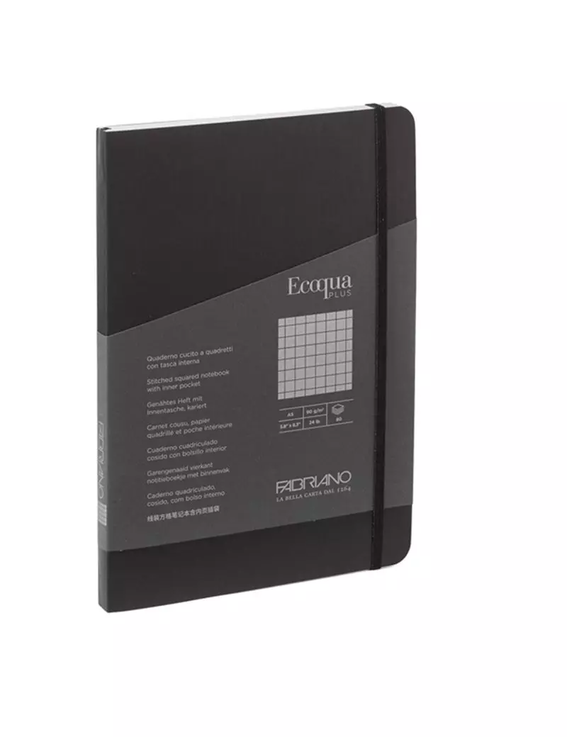 Taccuino con Elastico e Rilegatura Cucita EcoQua Plus Fabriano - A5 - 5 mm - 80 Fogli - 19621108 (Nero) Taccuino con Elastico e Rilegatura Cucita EcoQua Plus Fabriano - A5 - 5 mm - 80 Fogli - 19621108 (Nero)