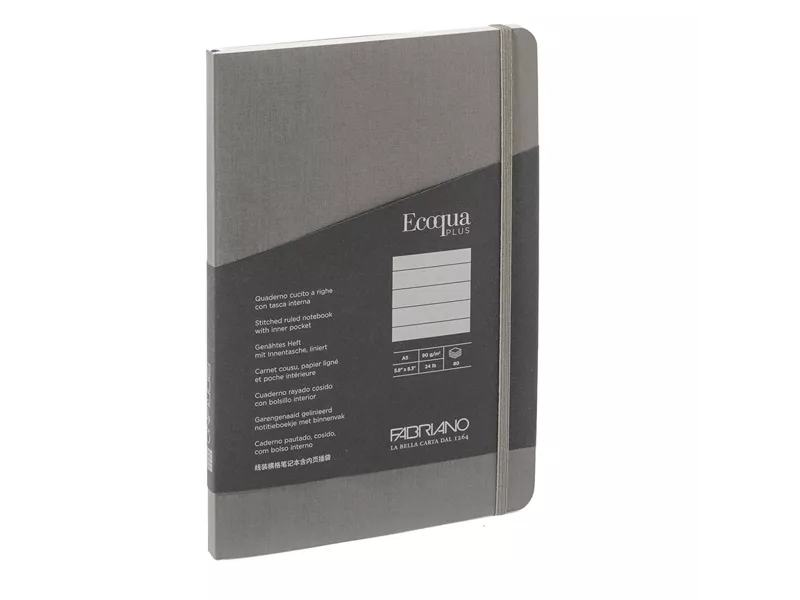 Taccuino con Elastico e Rilegatura Cucita EcoQua Plus Fabriano - A5 - 1 Rigo - 80 Fogli - 19621001 (Antracite)