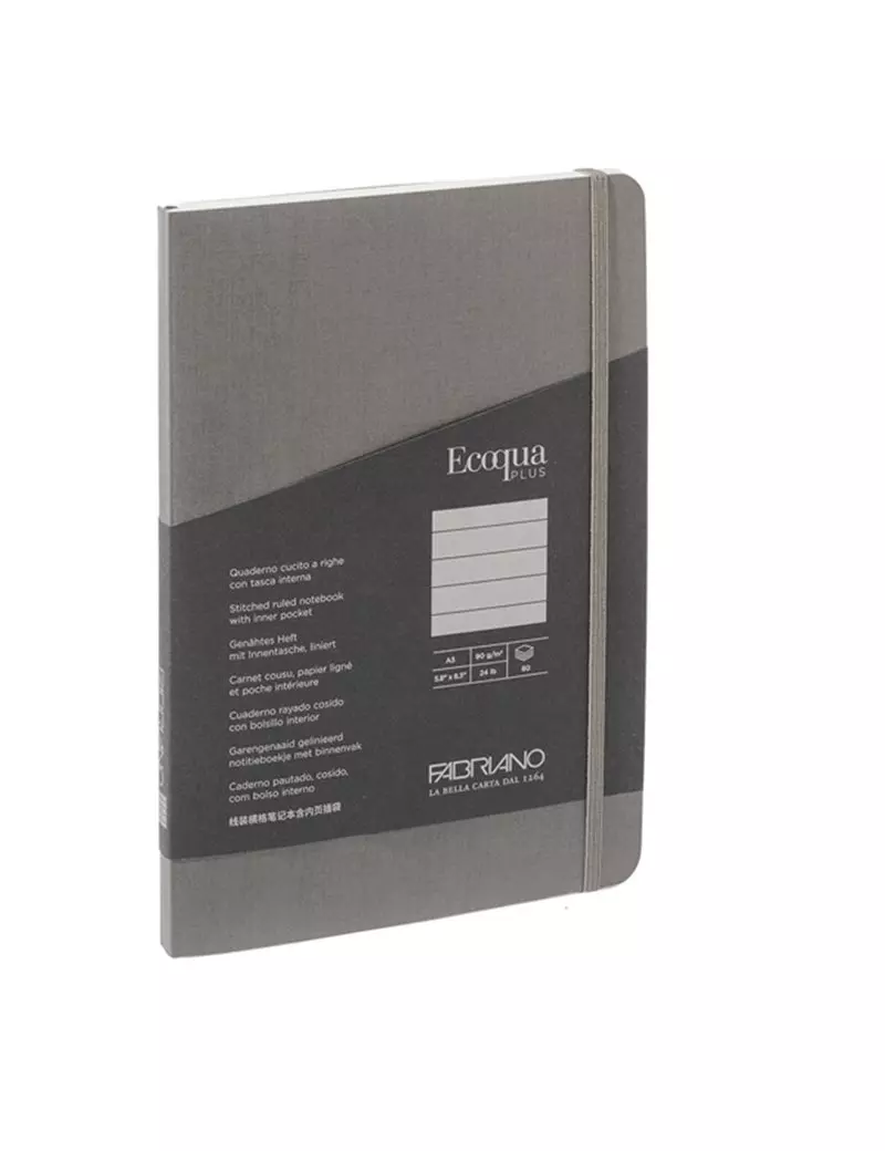 Taccuino con Elastico e Rilegatura Cucita EcoQua Plus Fabriano - A5 - 1 Rigo - 80 Fogli - 19621001 (Antracite) Taccuino con Elastico e Rilegatura Cucita EcoQua Plus Fabriano - A5 - 1 Rigo - 80 Fogli - 19621001 (Antracite)