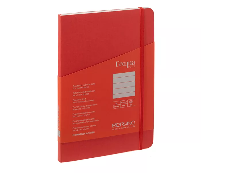 Taccuino con Elastico e Rilegatura Cucita EcoQua Plus Fabriano - A5 - 1 Rigo - 80 Fogli - 19621009 (Lampone)