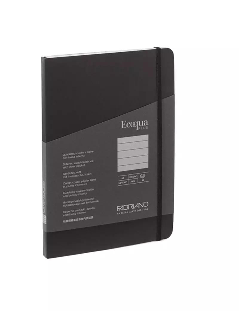 Taccuino con Elastico e Rilegatura Cucita EcoQua Plus Fabriano - A5 - 1 Rigo - 80 Fogli - 19621008 (Nero) Taccuino con Elastico e Rilegatura Cucita EcoQua Plus Fabriano - A5 - 1 Rigo - 80 Fogli - 19621008 (Nero)