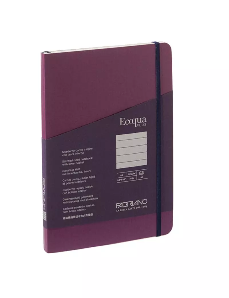 Taccuino con Elastico e Rilegatura Cucita EcoQua Plus Fabriano - A5 - 1 Rigo - 80 Fogli - 19621012 (Vino) Taccuino con Elastico e Rilegatura Cucita EcoQua Plus Fabriano - A5 - 1 Rigo - 80 Fogli - 19621012 (Vino)