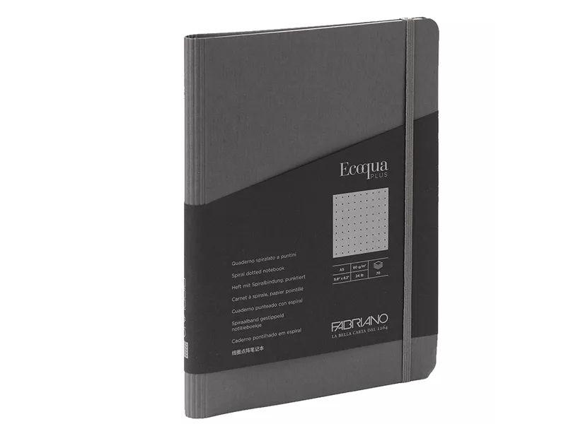 Taccuino con Elastico e Rilegatura Spiralata EcoQua Plus Fabriano - A5 - Puntinato - 70 Fogli - 19032101 (Antracite) Taccuino con Elastico e Rilegatura Spiralata EcoQua Plus Fabriano - A5 - Puntinato - 70 Fogli - 19032101 (Antracite)