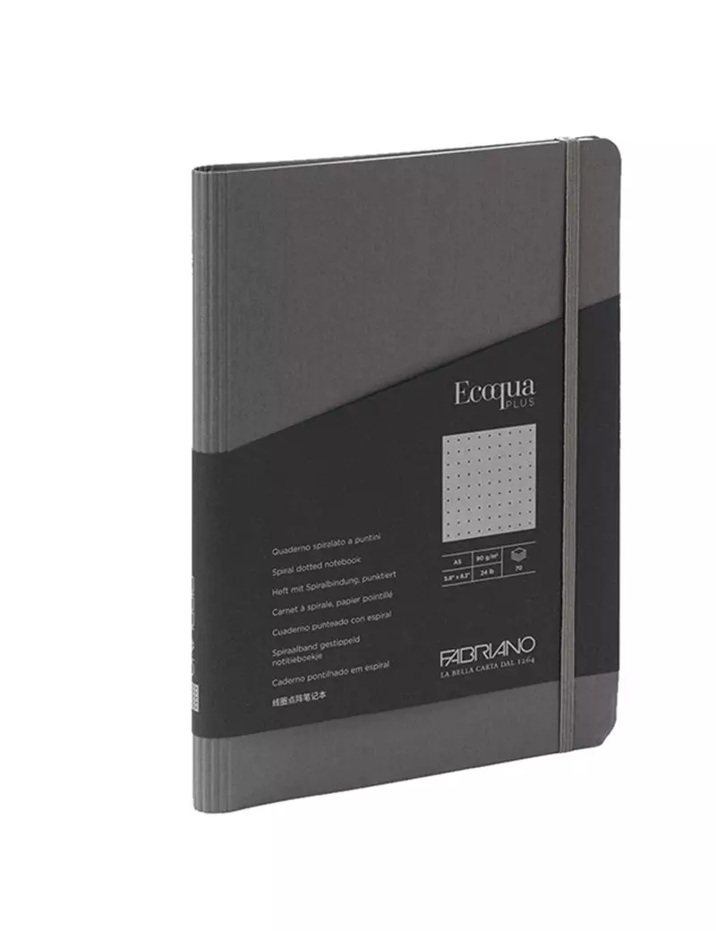 Taccuino con Elastico e Rilegatura Spiralata EcoQua Plus Fabriano - A5 - Puntinato - 70 Fogli - 19032101 (Antracite) Taccuino con Elastico e Rilegatura Spiralata EcoQua Plus Fabriano - A5 - Puntinato - 70 Fogli - 19032101 (Antracite)