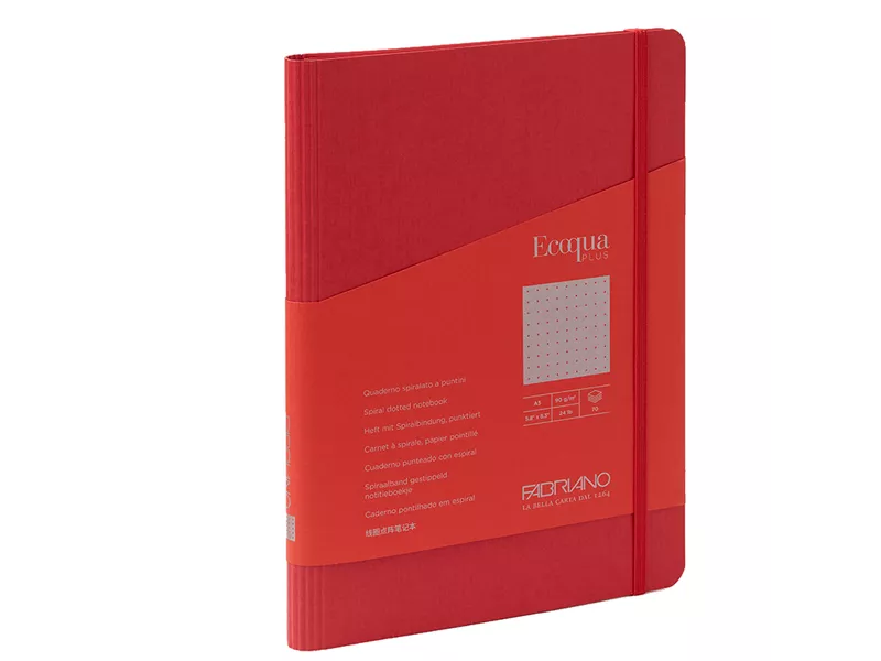 Taccuino con Elastico e Rilegatura Spiralata EcoQua Plus Fabriano - A5 - Puntinato - 70 Fogli - 19032109 (Lampone)
