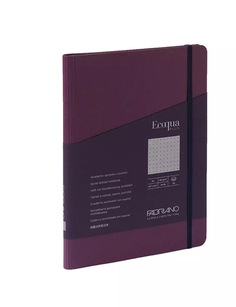 Taccuino con Elastico e Rilegatura Spiralata EcoQua Plus Fabriano - A5 - Puntinato - 70 Fogli - 19032112 (Vino) Taccuino con Elastico e Rilegatura Spiralata EcoQua Plus Fabriano - A5 - Puntinato - 70 Fogli - 19032112 (Vino)