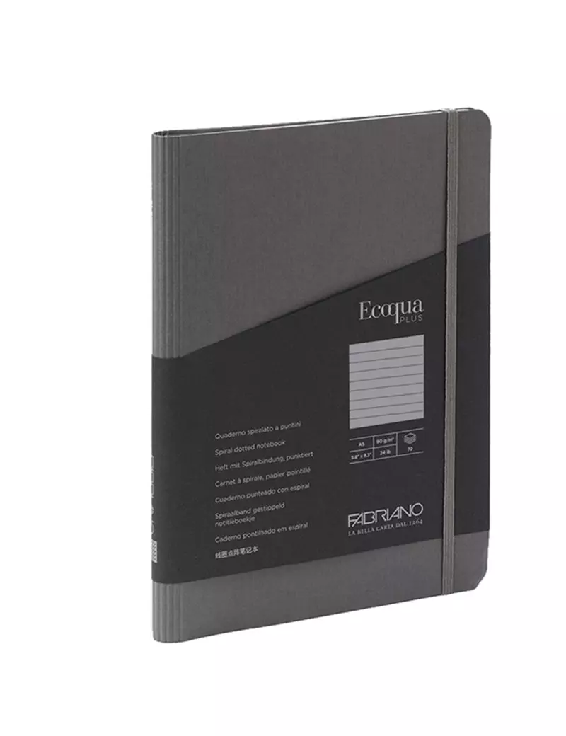 Taccuino con Elastico e Rilegatura Spiralata EcoQua Plus Fabriano - A5 - 1 Rigo - 70 Fogli - 19042101 (Antracite) Taccuino con Elastico e Rilegatura Spiralata EcoQua Plus Fabriano - A5 - 1 Rigo - 70 Fogli - 19042101 (Antracite)