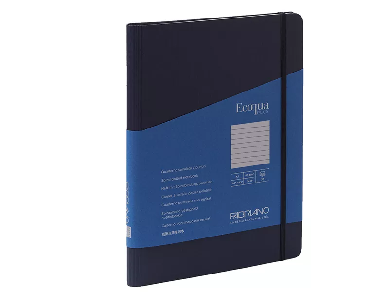 Taccuino con Elastico e Rilegatura Spiralata EcoQua Plus Fabriano - A5 - 1 Rigo - 70 Fogli - 19042104 (Blu Scuro)
