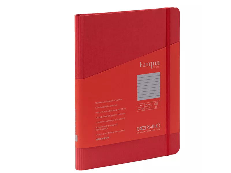 Taccuino con Elastico e Rilegatura Spiralata EcoQua Plus Fabriano - A5 - 1 Rigo - 70 Fogli - 19042109 (Lampone)