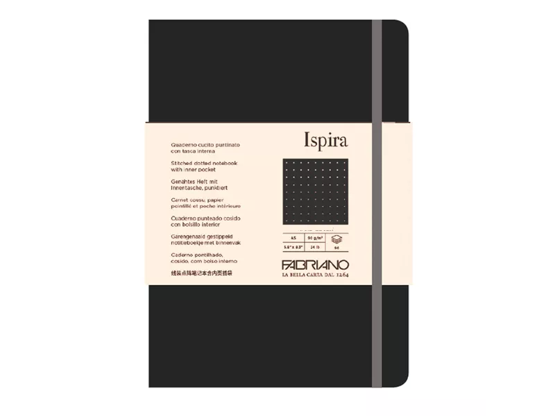 Taccuino con Elastico e Copertina Flessibile Ispira Fabriano - A5 - Puntinato - 96 Fogli - 19614810 (Nero)