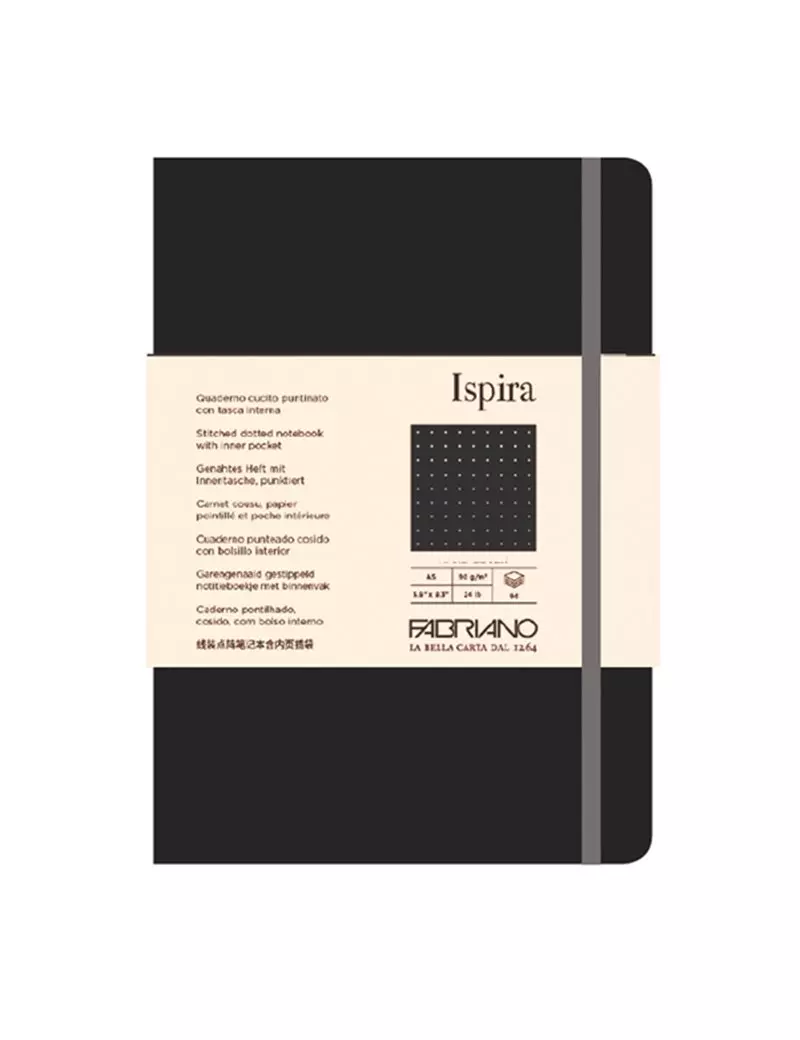 Taccuino con Elastico e Copertina Flessibile Ispira Fabriano - A5 - Puntinato - 96 Fogli - 19614810 (Nero) Taccuino con Elastico e Copertina Flessibile Ispira Fabriano - A5 - Puntinato - 96 Fogli - 19614810 (Nero)