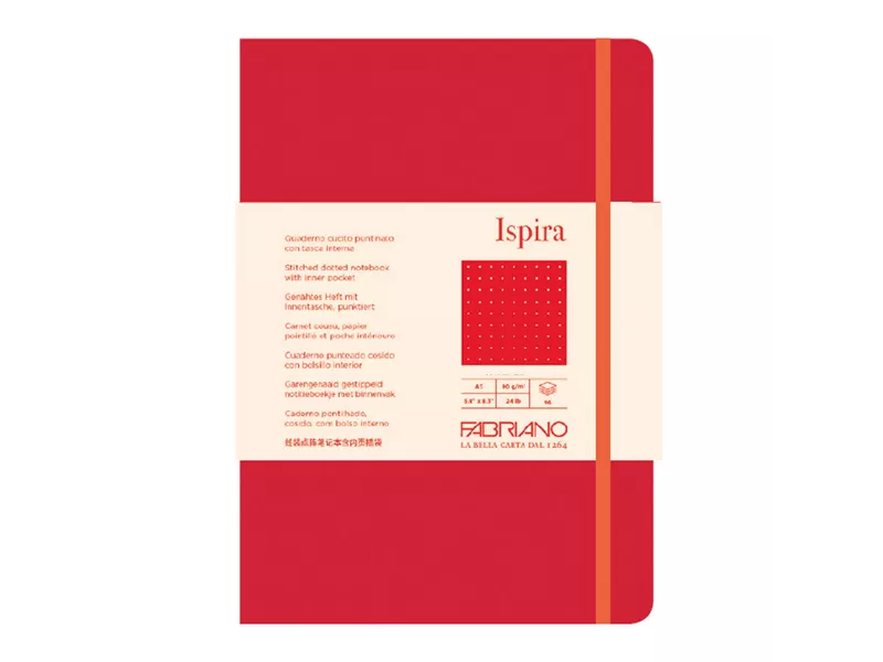 Taccuino con Elastico e Copertina Flessibile Ispira Fabriano - A5 - Puntinato - 96 Fogli - 19614808 (Rosso)