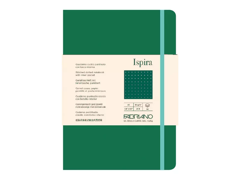Taccuino con Elastico e Copertina Flessibile Ispira Fabriano - A5 - Puntinato - 96 Fogli - 19614811 (Verde)