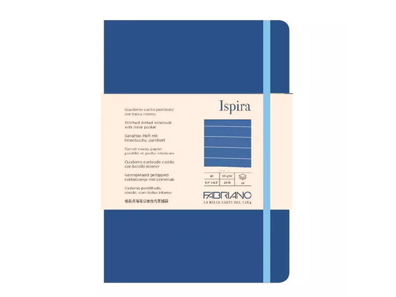 Taccuino con Elastico e Copertina Flessibile Ispira Fabriano - A5 - 1 Rigo - 96 Fogli - 19614806 (Blu Royal)