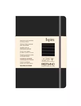 Taccuino con Elastico e Copertina Flessibile Ispira Fabriano - A5 - 1 Rigo - 96 Fogli - 19614804 (Nero)