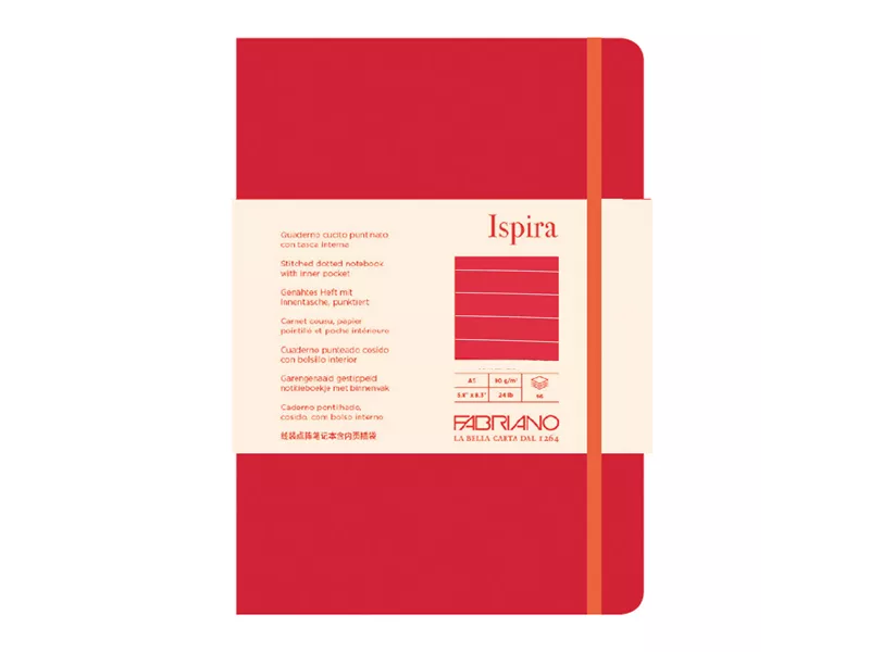 Taccuino con Elastico e Copertina Flessibile Ispira Fabriano - A5 - 1 Rigo - 96 Fogli - 19614802 (Rosso)