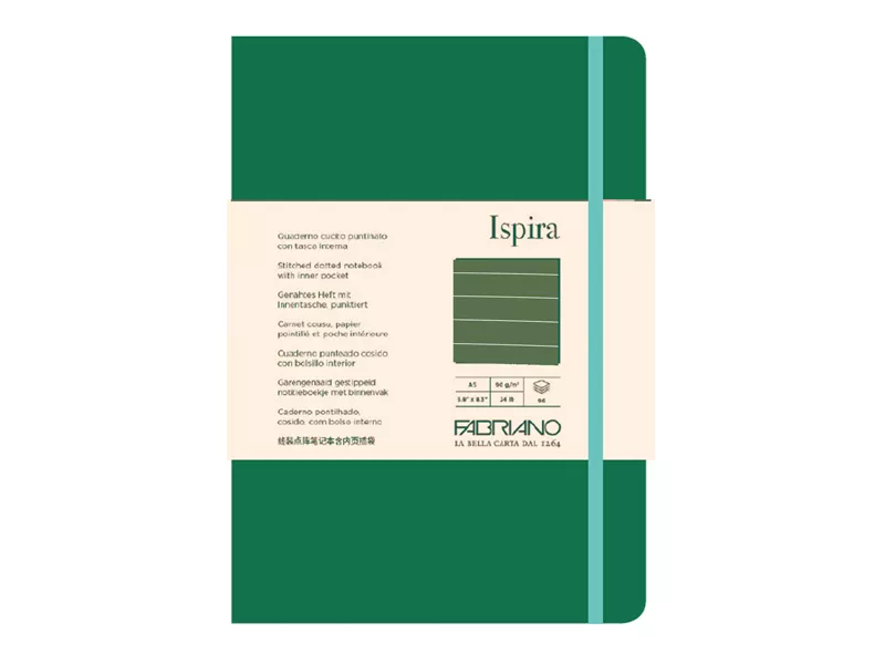 Taccuino con Elastico e Copertina Flessibile Ispira Fabriano - A5 - 1 Rigo - 96 Fogli - 19614805 (Verde)