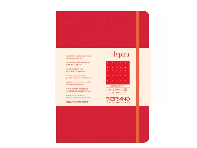 Taccuino con Elastico e Copertina Rigida Ispira Fabriano - A5 - Puntinato - 96 Fogli - 19714808 (Rosso)