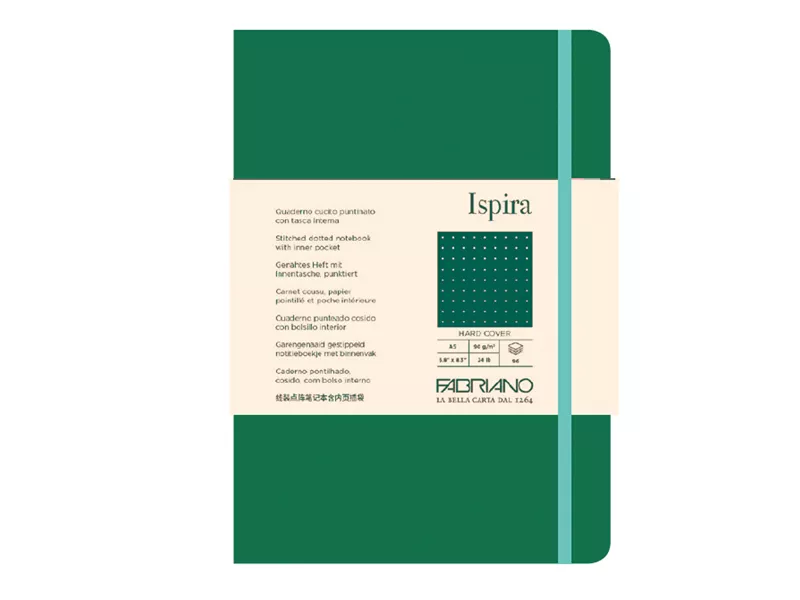 Taccuino con Elastico e Copertina Rigida Ispira Fabriano - A5 - Puntinato - 96 Fogli - 19714811 (Verde)