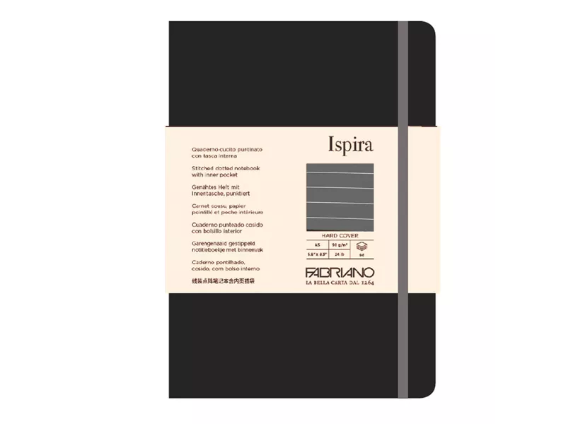 Taccuino con Elastico e Copertina Rigida Ispira Fabriano - A5 - 1 Rigo - 96 Fogli - 19714804 (Nero)