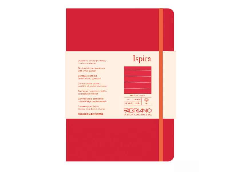 Taccuino con Elastico e Copertina Rigida Ispira Fabriano - A5 - 1 Rigo - 96 Fogli - 19714802 (Rosso)