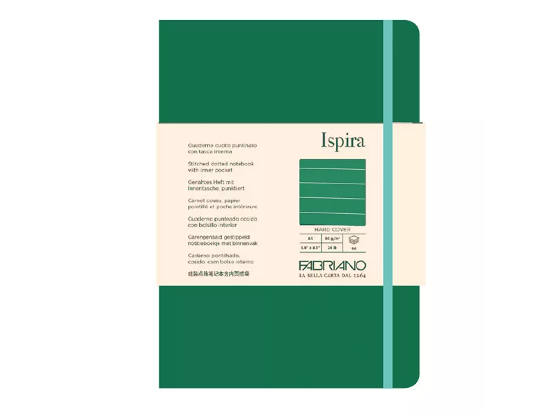Taccuino con Elastico e Copertina Rigida Ispira Fabriano - A5 - 1 Rigo - 96 Fogli - 19714805 (Verde)