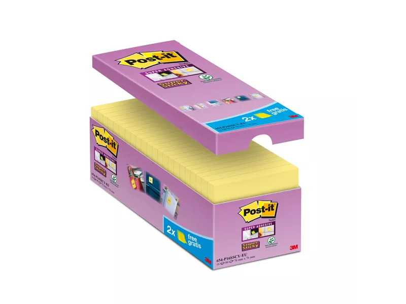 Post-it Notes Super Sticky 654-SSCY-VP16-EU 3M - 76x76 mm - 7100235021 (Giallo Canary Conf. 16)