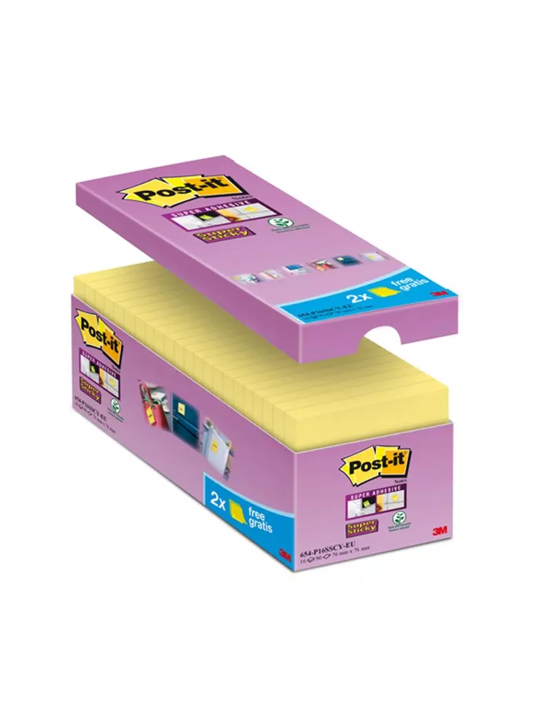 Post-it Notes Super Sticky 654-SSCY-VP16-EU 3M - 76x76 mm - 7100235021 (Giallo Canary Conf. 16) Post-it Notes Super Sticky 654-SSCY-VP16-EU 3M - 76x76 mm - 7100235021 (Giallo Canary Conf. 16)