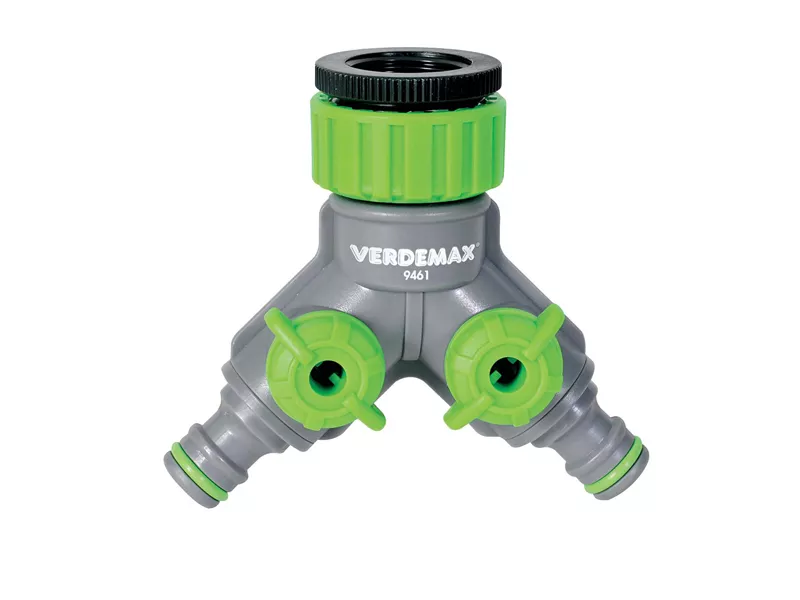 Raccordo Rubinetto Verdemax - 2 Uscite - 9461 (Grigio e Verde)