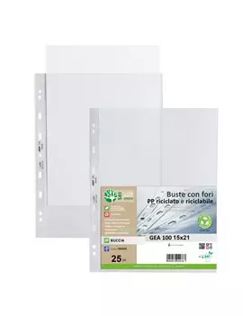 Busta a Perforazione Universale Gea 100 Sei Rota - 15x21 cm - Goffrata Medio Spessore - 701510 (Trasparente Conf. 25)