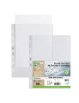 Busta a Perforazione Universale Gea 100 Sei Rota - 22x30 cm - Goffrata Medio Spessore - 702112 (Trasparente Conf. 50)