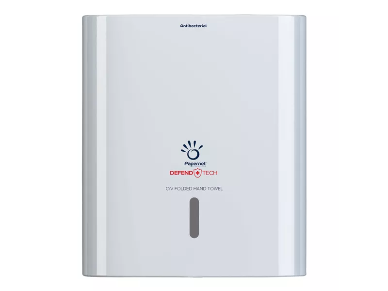 Dispenser Antibatterico per Asciugamani Piegati Defend Tech Papernet - 33,6x14,5x30 cm - 416143 (Bianco)