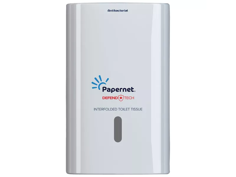 Dispenser Antibatterico per Carta Igienica Interfogliata Defend Tech Papernet - 33,6x14,5x30 cm - 416147 (Bianco)