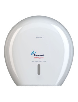 Dispenser Antibatterico per Carta Igienica Maxi Jumbo Defend Tech Papernet - 34,5x14,8x34,5 cm - 416146 (Bianco)