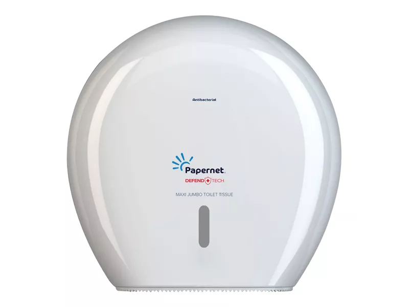 Dispenser Antibatterico per Carta Igienica Maxi Jumbo Defend Tech Papernet - 34,5x14,8x34,5 cm - 416146 (Bianco)