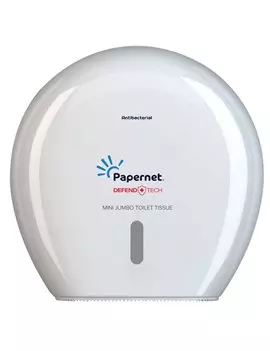 Dispenser Antibatterico per Carta Igienica Mini Jumbo Defend Tech Papernet - 24,9x14,8x25,7 cm - 416145 (Bianco)