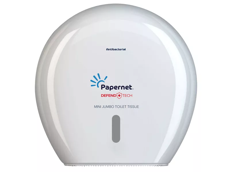 Dispenser Antibatterico per Carta Igienica Mini Jumbo Defend Tech Papernet - 24,9x14,8x25,7 cm - 416145 (Bianco)