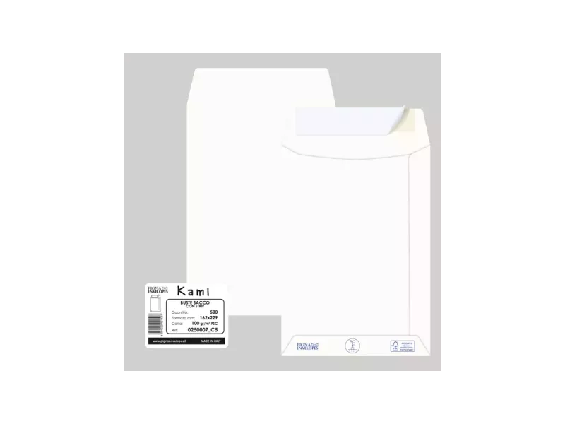 Busta a Sacco Kami Pigna - con Strip - 16x23 cm - 100 g - 0250007C5 (Bianco Conf. 500)
