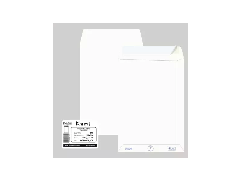 Busta a Sacco Kami Pigna - con Strip - 23x33 cm - 100 g - 0250008C4 (Bianco Conf. 500)