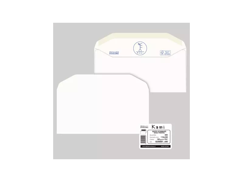Busta Kami Pigna - con Strip - 11x23 cm - 100 g - 0250003AM (Bianco Conf. 500) Busta Kami Pigna - con Strip - 11x23 cm - 100 g - 0250003AM (Bianco Conf. 500)