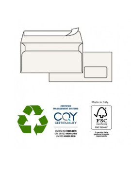 Buste Commerciali Kami Pigna - 11x23 cm - Taglio Dritto con Strip - Con Finestra - 100 g - 0250004AM (Bianco Conf. 500)