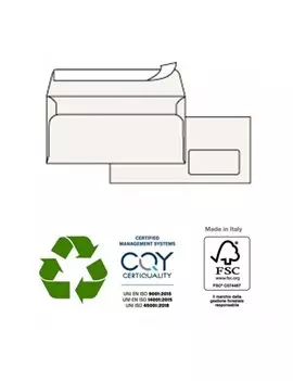 Buste Commerciali Kami Pigna - 11x23 cm - Taglio Dritto con Strip - Con Finestra - 100 g - 0250004AM (Bianco Conf. 500)