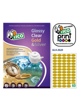 Etichette Adesive Ovali Tico - 36x20 mm - GL4-3620 (Oro Satinato Conf. 100)