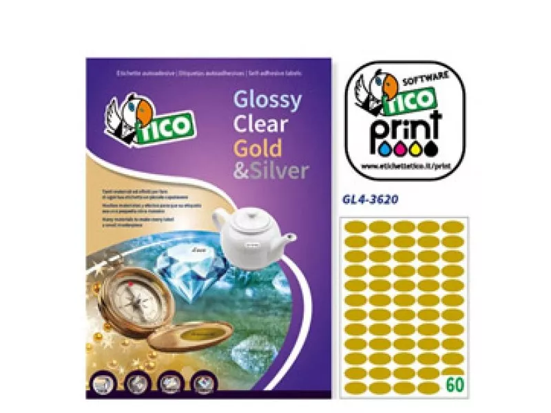Etichette Adesive Ovali Tico - 36x20 mm - GL4-3620 (Oro Satinato Conf. 100) Etichette Adesive Ovali Tico - 36x20 mm - GL4-3620 (Oro Satinato Conf. 100)