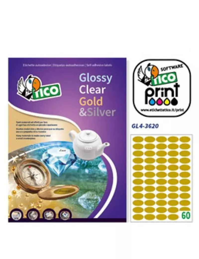 Etichette Adesive Ovali Tico - 36x20 mm - GL4-3620 (Oro Satinato Conf. 100) Etichette Adesive Ovali Tico - 36x20 mm - GL4-3620 (Oro Satinato Conf. 100)